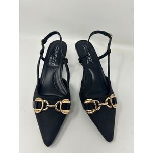 Wild Diva Comfort Black Horsebit Slingback Kitten Heels Pointed Toe Pumps Size 6